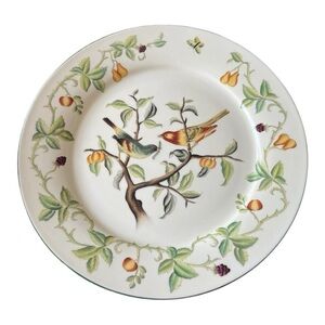 Andrea by Sadek Decorative Plate, “Birds in the Garden”, Vintage, Green & Gold.